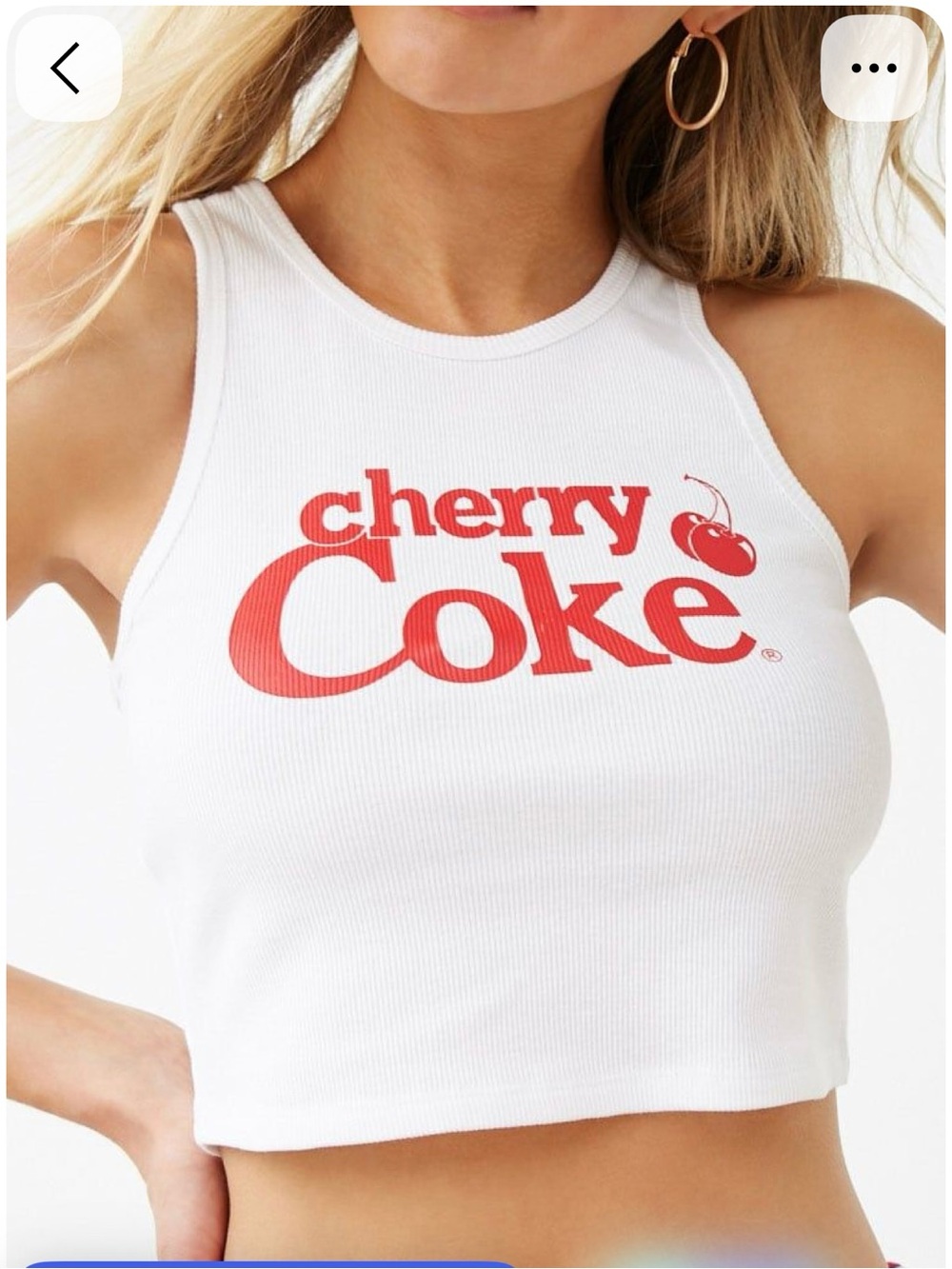 Coca Cola White Ribbed Cherry Coke Crop Tank with Red Logo